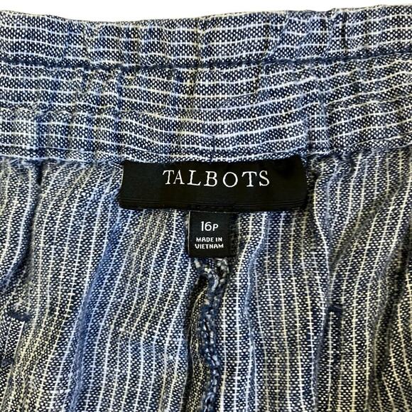 Talbots 100% Linen Wide Leg Pants Navy & White Striped Vacation Beach Casual 16P - Picture 11 of 16